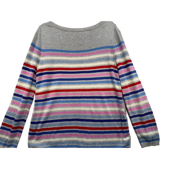 Talbots Womens Striped Button-Detail Sweater Medium Gray Pink Blue - Picture 11 of 12